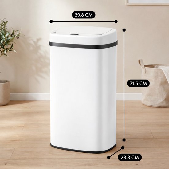 Bayt Poubelle - Poubelle 60 litres - Poubelle - Corbeille - Métal - Blanc