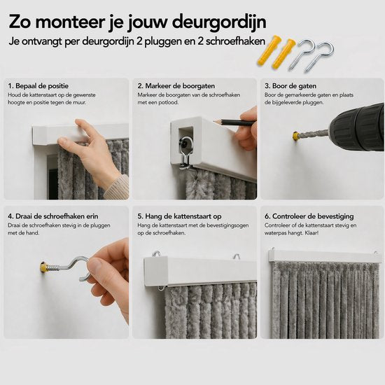 Rideau anti-mouches Brixy - Queue de chat - 90 x 220 cm - Brins de 2 cm d'épaisseur - Gris