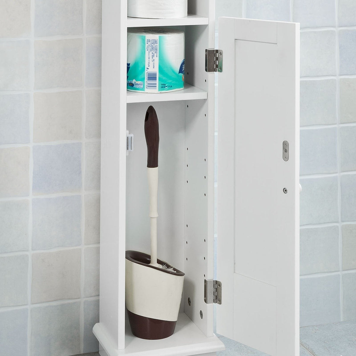 SoBuy Meuble de toilette avec porte-rouleau - Blanc - 20x100x18 cm