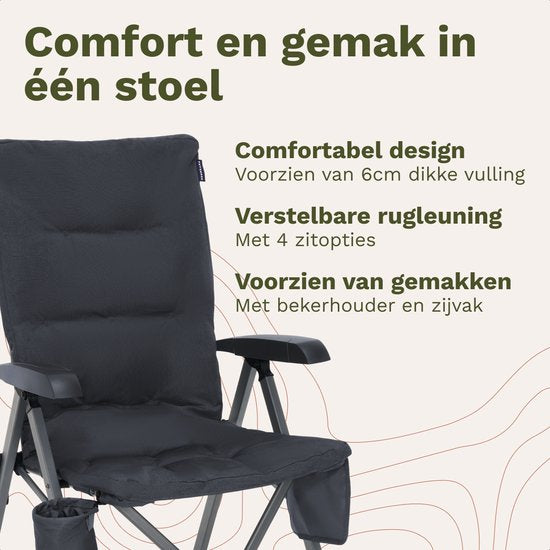 TRVLMORE Chaise de camping de luxe - pliable - capacité de charge de 150 kg - sac de transport inclus - chaise pliante - chaise de camping - chaise pliante - gris