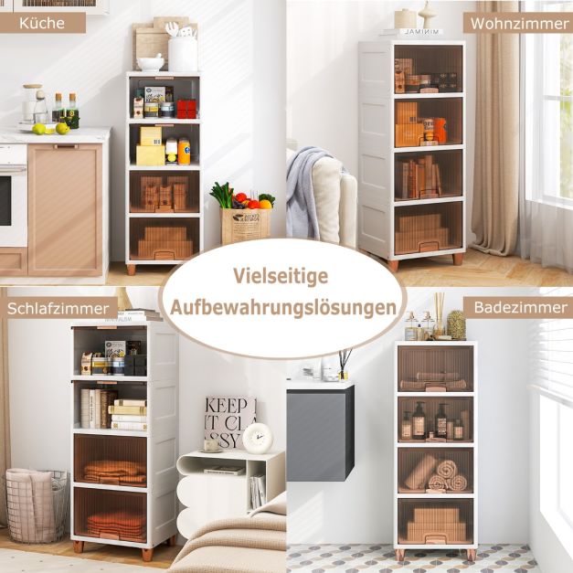 Boîtes de rangement empilables Coast avec portes – Lot de 4 pièces, 150 L – 45 x 38 x 117 cm – Blanc