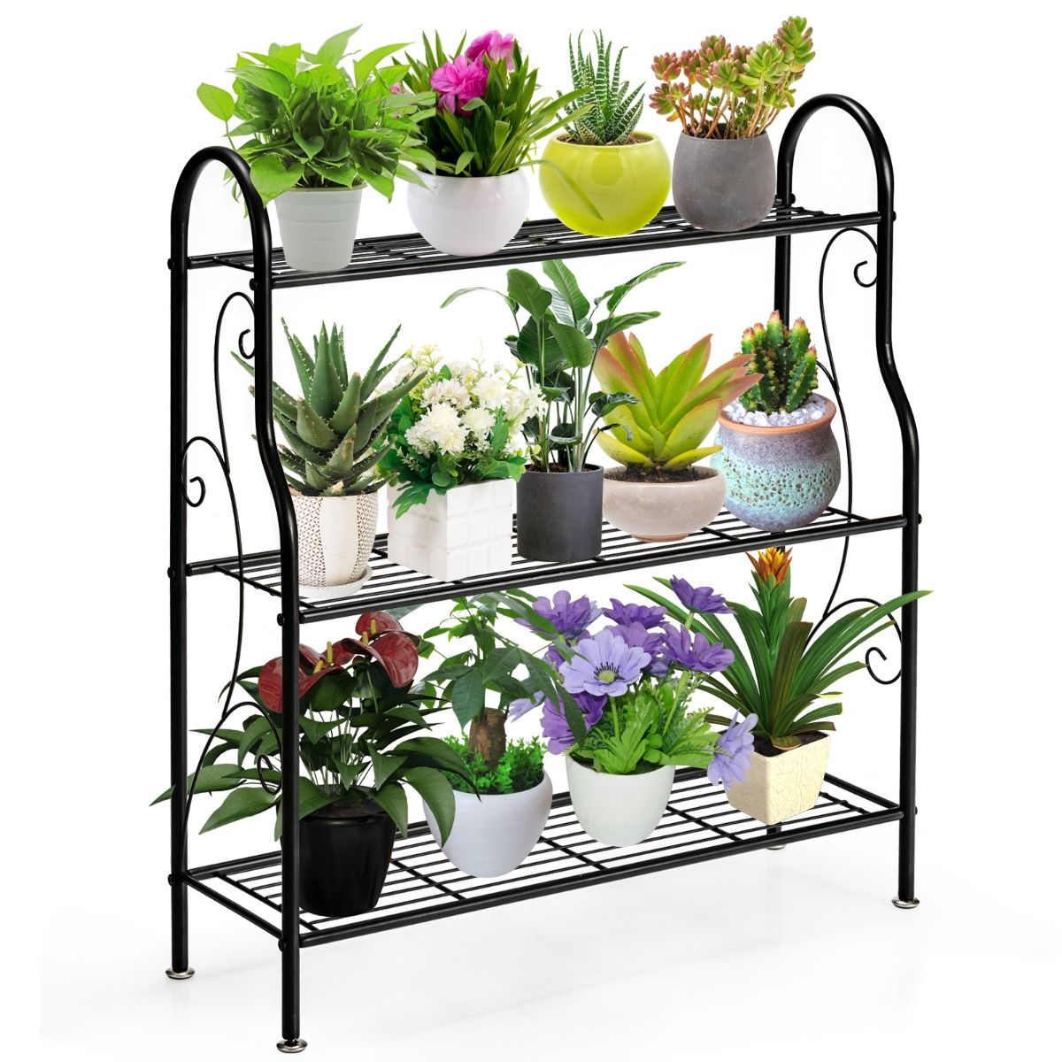 Support à plantes en métal Coast - 3 niveaux - Étagère de rangement multifonctionnelle - Noir 72 x 25 x 85 cm