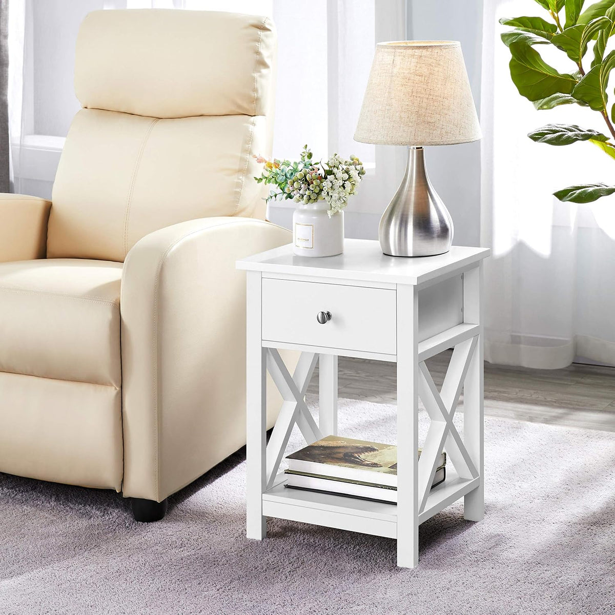 Table d'appoint Yaheetech avec tiroir - 40 x 30 x 55 cm - MDF - Avec étagère inférieure