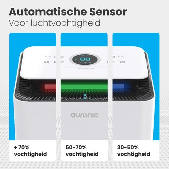 Auronic - Déshumidificateur 12L - Avec fonction séchage du linge, Purificateur d'air, 185W, Silencieux (36 dB), Convient pour 48 m³ - Blanc
