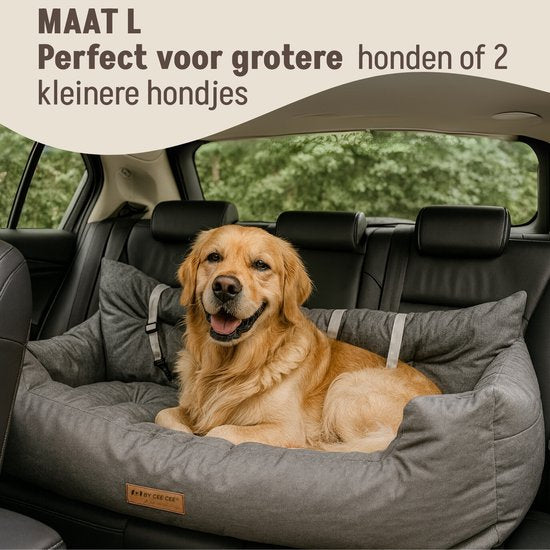 By Cee Cee Car Seat Dog - Premium Car Basket Dog - Dog Basket Car With Safety Strap - Dog Seat - Car Seat - All Season - Grey - Size L - Large Dogs