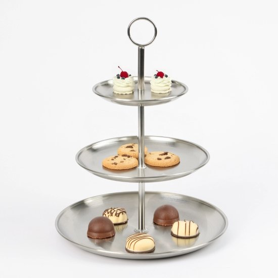 Étagère Ceruzo – Plat de service à 3 niveaux – Acier inoxydable – D26 x H34 cm