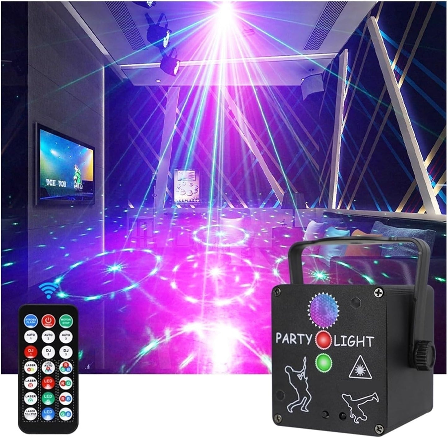 Lampe disco avec laser de fête et télécommande - Stroboscope LED USB - 2 Eyes Laser