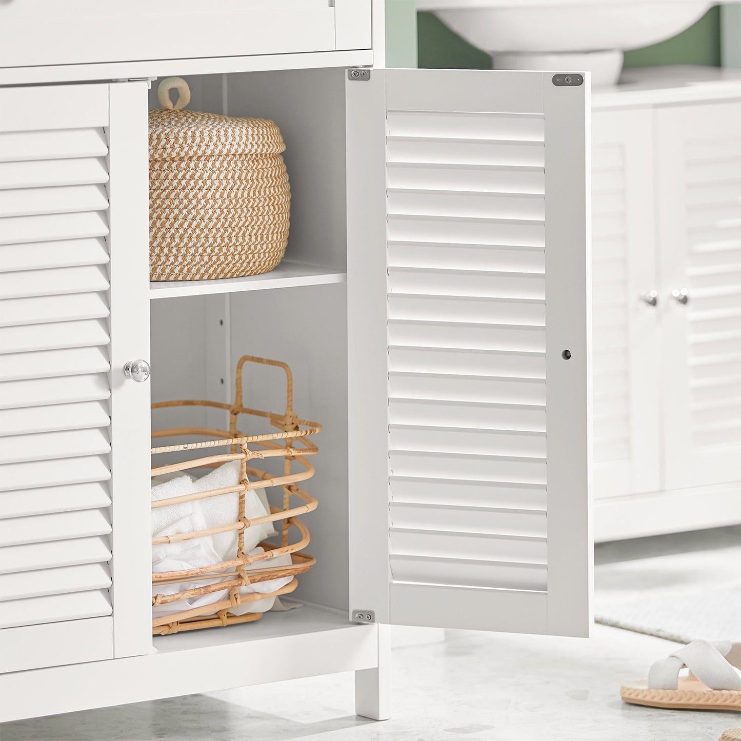 SoBuy Meuble de salle de bain - Tiroir et 2 portes - MDF - Blanc - 60x87x35 cm