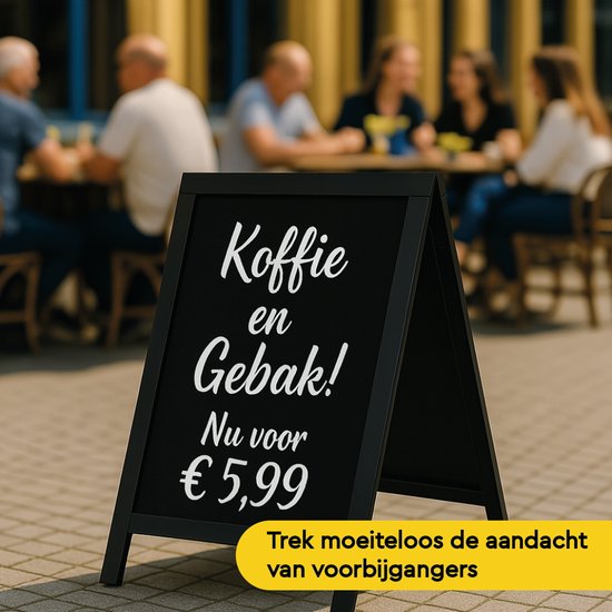 BRASQ Chalkboard Black - 70x130 CM - Tableau noir - Enseigne publicitaire - Enseigne de trottoir - Double face - pour l'intérieur et l'extérieur - Hospitality