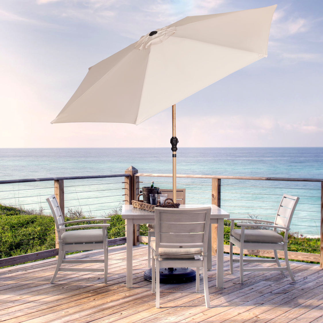 Parasol Angel Living Ø 300 cm - Parasol de jardin rond inclinable avec manivelle - Aluminium et polyester - UV50+ - Hydrofuge - Jaune crème