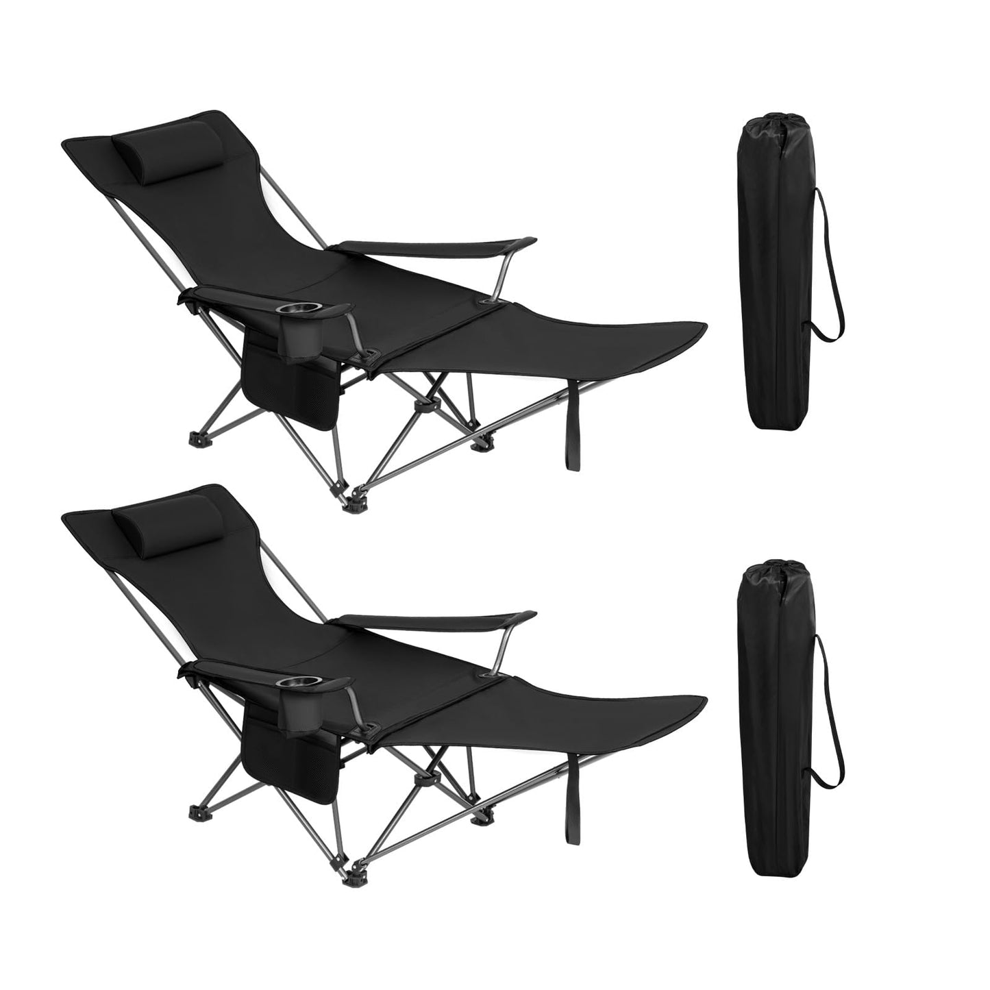 Lot de 2 chaises de camping WOLTU 2-en-1 - chaise de pêche pliable avec repose-pieds - porte-gobelet - gris, noir, bleu