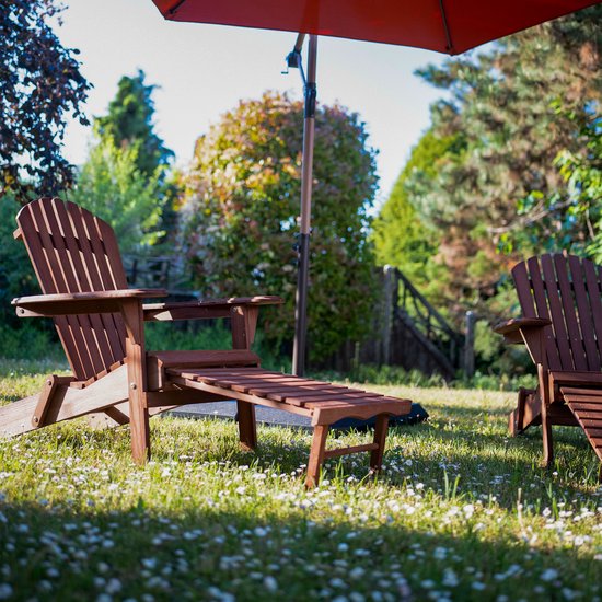 Chaise AXI Alexa Adirondack Coffee – Avec repose-pieds - Chaise de détente en bois avec accoudoirs – Pliable - Dossier haut - Chaise de jardin – 147 x 78,5 x 89 cm – 100 % bois de pruche certifié FSC