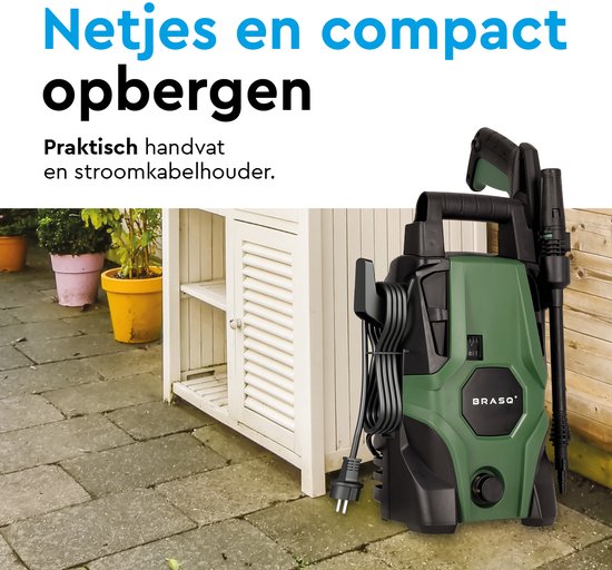 BRASQ HPW 105 - Nettoyeur de terrasse - Nettoyeur haute pression - 1400W - 105 bar - 426 L/H - Kit complet