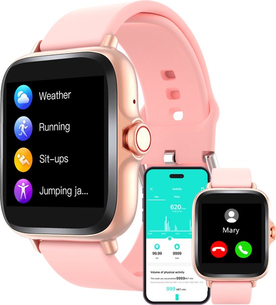 Denver Smartwatch Dames et Hommes - Android & iOS - Fonction complète - Montre sport - Moniteur de fréquence cardiaque - Podomètre - Moniteur de sommeil - Activité des médias sociaux - SWC156 - Rose