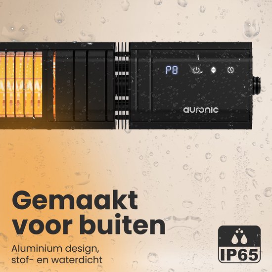 Auronic Terrace Heater - Chauffage infrarouge - Ecran tactile - 10m2 - Electrique - 2000W - Télécommande - 9 niveaux - Noir