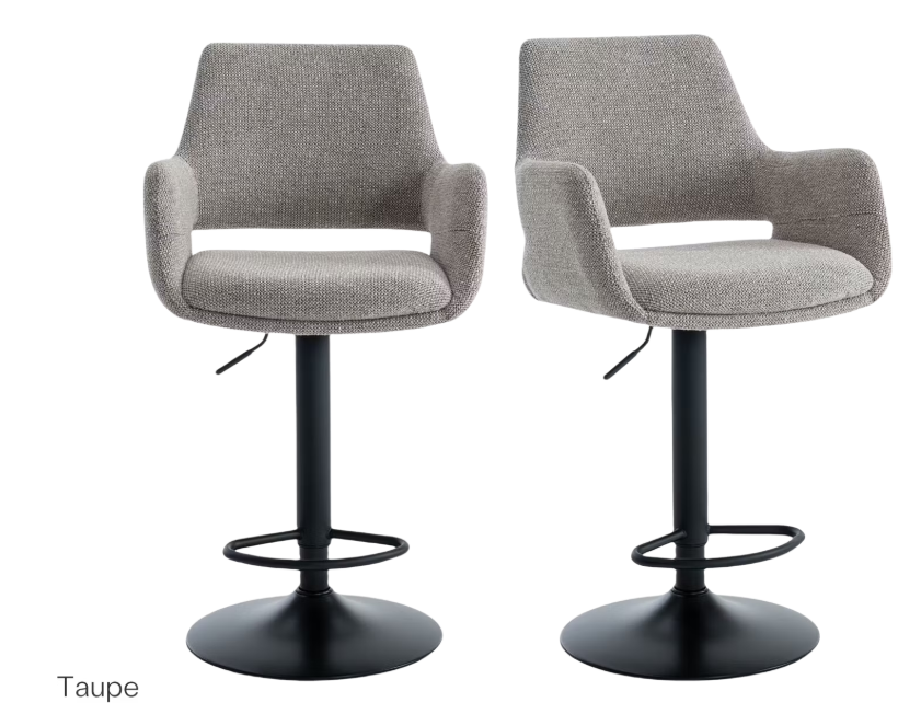 Criks Design Tabouret de bar Monza Taupe - 2 pièces, hauteur réglable 93-115 cm, pivotant sur 360