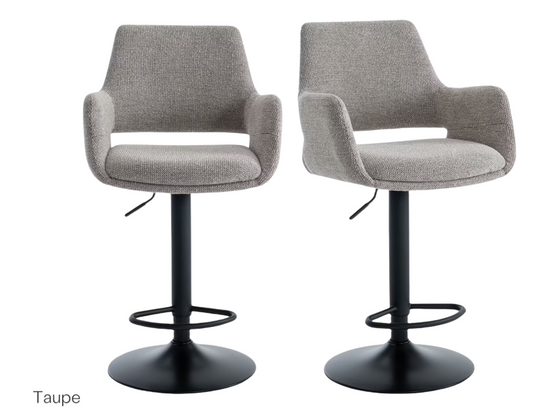 Criks Design Tabouret de bar Monza Taupe - 2 pièces, hauteur réglable 93-115 cm, pivotant sur 360