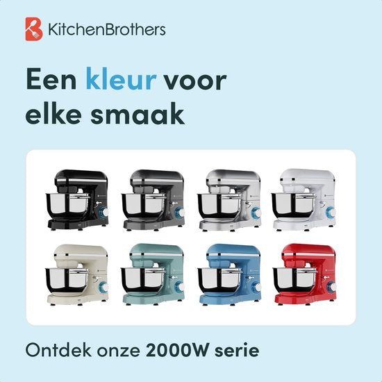 KitchenBrothers Robot de cuisine - Robot de cuisine - 6.2L - Mixeur avec bol de mixage - Mixeur de cuisine - 2000W - Bleu pastel