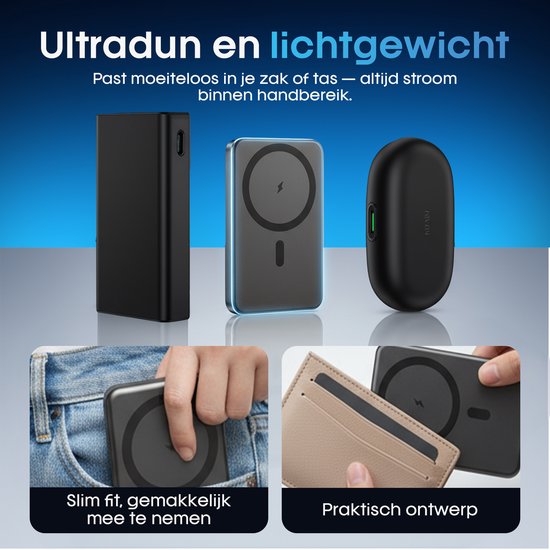 Batterie externe Strolox - 12 000 mAh - Compatible avec le système MagSafe - Batteries externes sans fil - Chargeur rapide - Kit d'urgence - Avec support