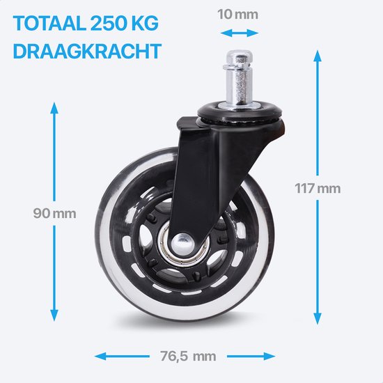 Avint Goods Roulettes de chaise de bureau - Roulettes de chaise de bureau - Roulettes pivotantes - 10mm - Lot de 5 - Travailler à domicile sans tapis de chaise de bureau ni protecteur de sol