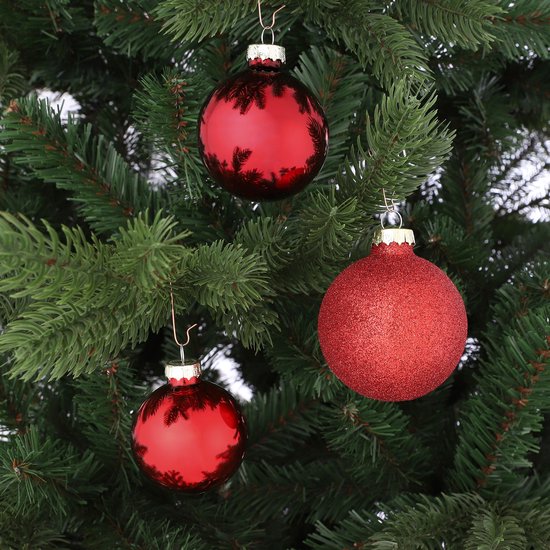 Lot de 42 boules de Noël Mica Decorations - Des boules de Noël pour une base solide - Décorations de Noël mates, brillantes et pailletées - Pics de différentes tailles - Ø 7 cm - Rouge