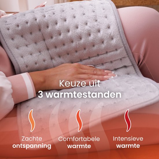 Seranova Coussin chauffant électrique pour le dos, les pieds, la nuque, les épaules, l'abdomen - Coussin chauffant - Coussin chauffant - Machine à laver - 60x30cm - Gris clair
