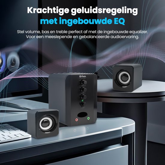 Faas - Haut-parleurs PC 2.1 - Bluetooth 5.0 - Microphone intégré - Connexion USB-C et USB-A - Ensemble d'enceintes stéréo - Noir