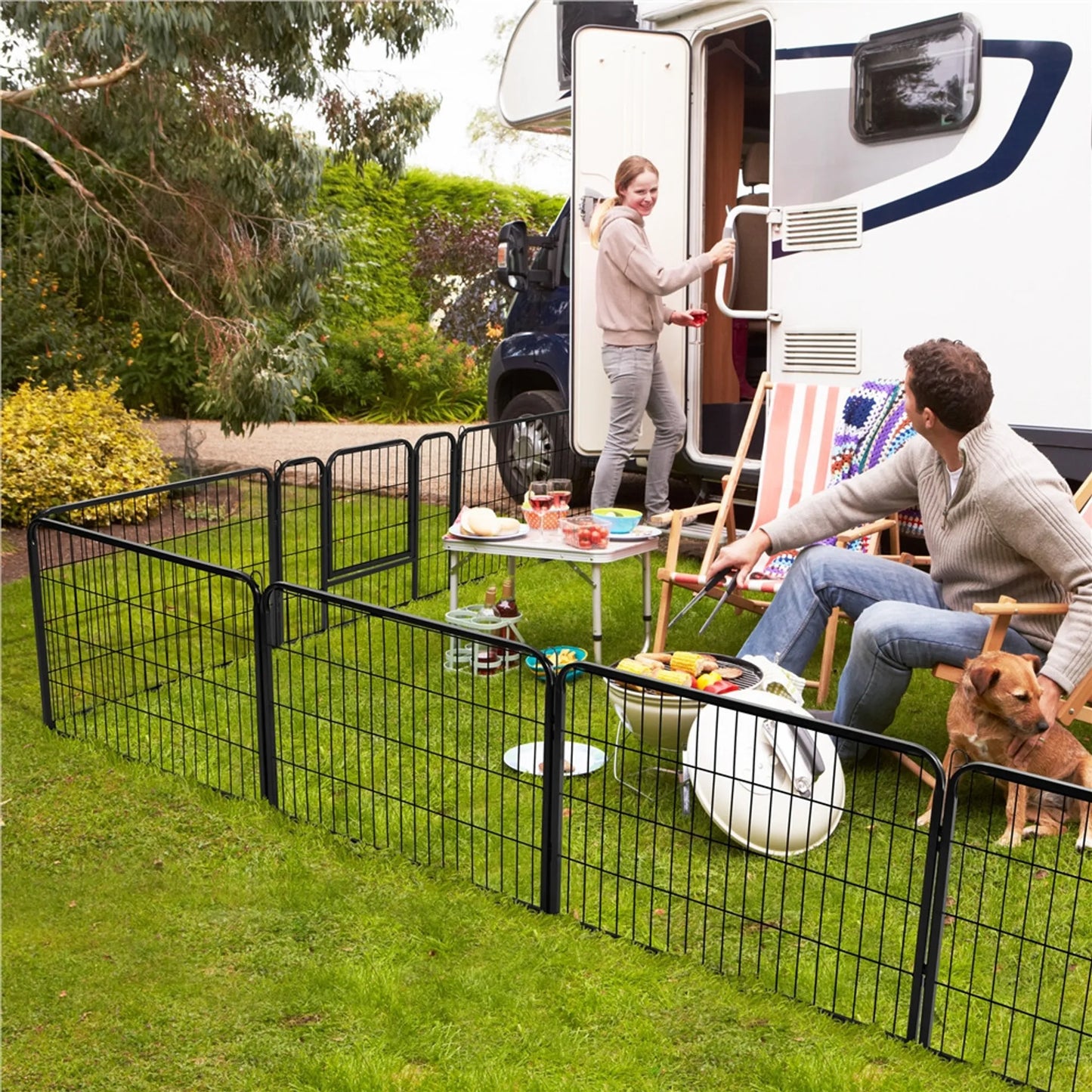 Yaheetech Parc à chiots pliable - équipé de 8 panneaux avec porte et picots au sol et revêtement hydrofuge - pour chiots, lapins et petits animaux - métal noir - 80 x 60 cm