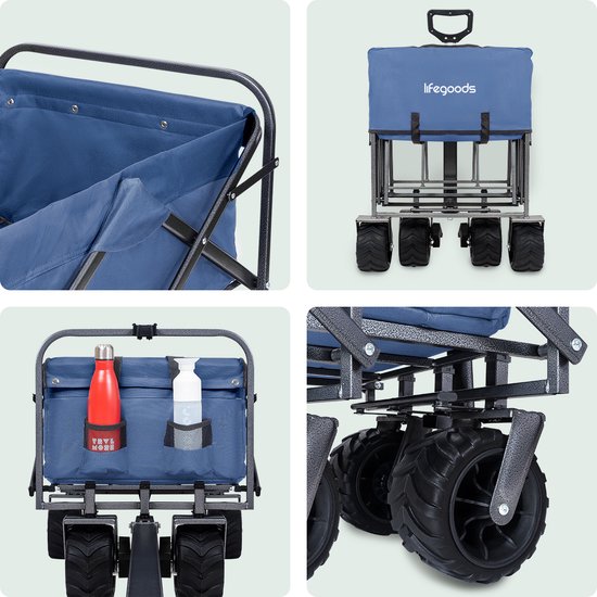 LifeGoods Wagon - Pliable - Capacité de charge 80KG - 94L - Polyester lavable - Bleu