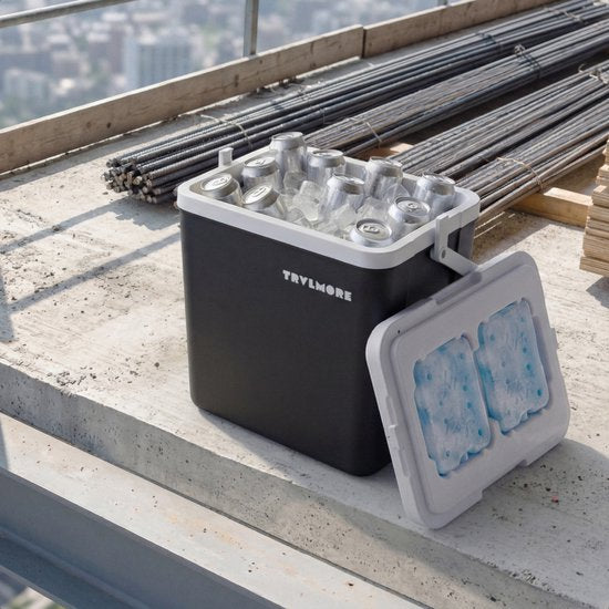 TRVLMORE Cool Box 26L - 65 heures de réfrigération - Frigobox - 2 éléments réfrigérants inclus - Anthracite