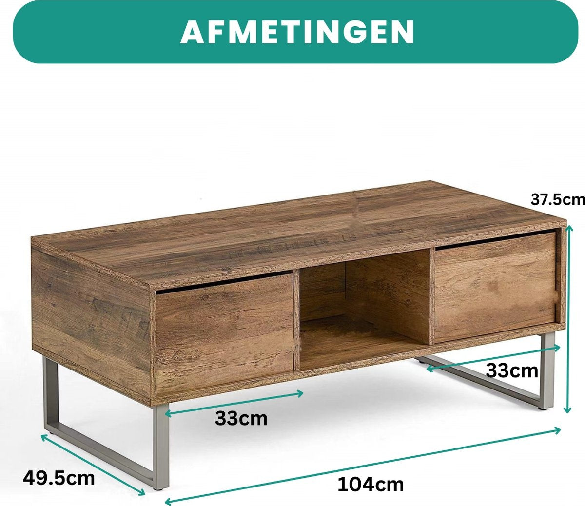 Niceey Table basse avec tiroir - Table basse - Table d'appoint - Rangement - 104 x 49,5 x 39,5 cm - Bois