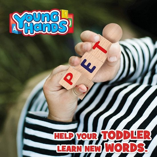 Creative Kids - Blocs de lecture en bois - Lot de 5 blocs alphabétiques rotatifs - Poignées faciles à saisir - Activités d'apprentissage pour la maternelle et le préscolaire - Travail des lettres - Jouets Montessori en bois - Cadeaux pour enfants et jeune