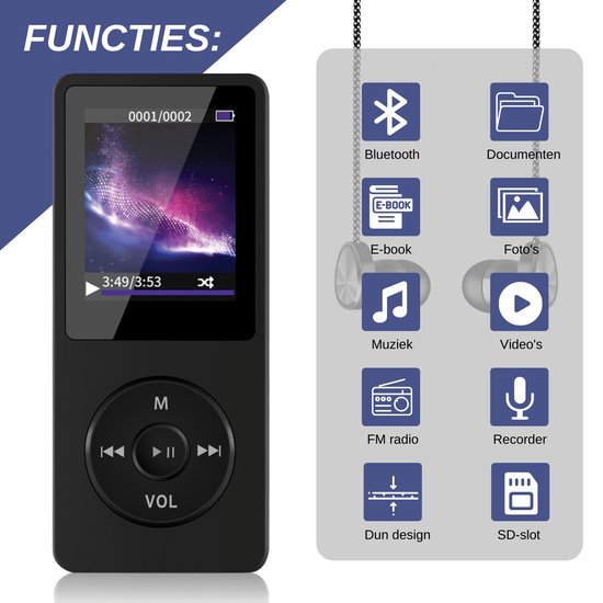 VAIVE HiFi MP3 / MP4 Player Bluetooth - Enregistreur vocal - Dicataphone - Radio FM