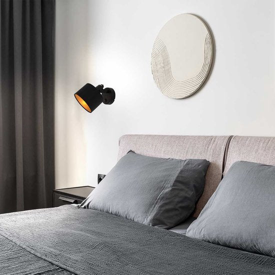 Spot Ornoir 3333ZW noir avec abat-jour doré - Orientable et inclinable - Métal et textile - Mexlite - Moderne - Usage intérieur