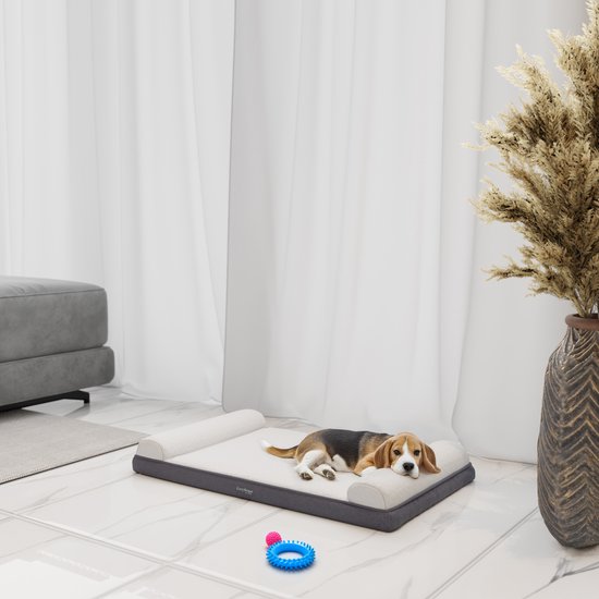 CozySense® Coussin orthopédique pour chien - 90 X 54 cm - Taille L - Imperméable - Convient comme coussin de banc et lit pour chien - Housse lavable - Blanc