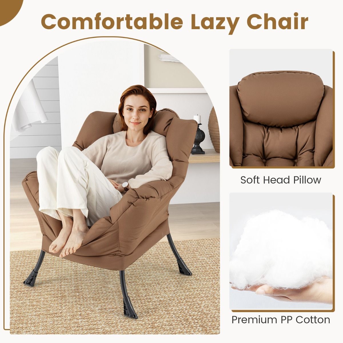 Fauteuil Coast avec repose-pieds - Fauteuil relax avec accoudoirs et repose-pieds - Design ergonomique - Marron