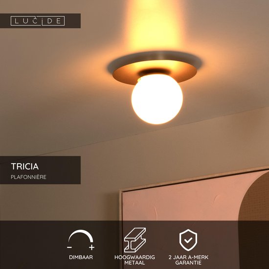 Lucide TRICIA - Plafonnier - Ø 25 cm - 1xE27 - Or mat / Laiton