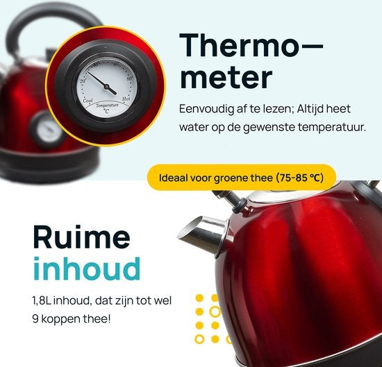 MOA Retro Kettle Red 1.8 litres - Électrique - acier inoxydable - EK3TR