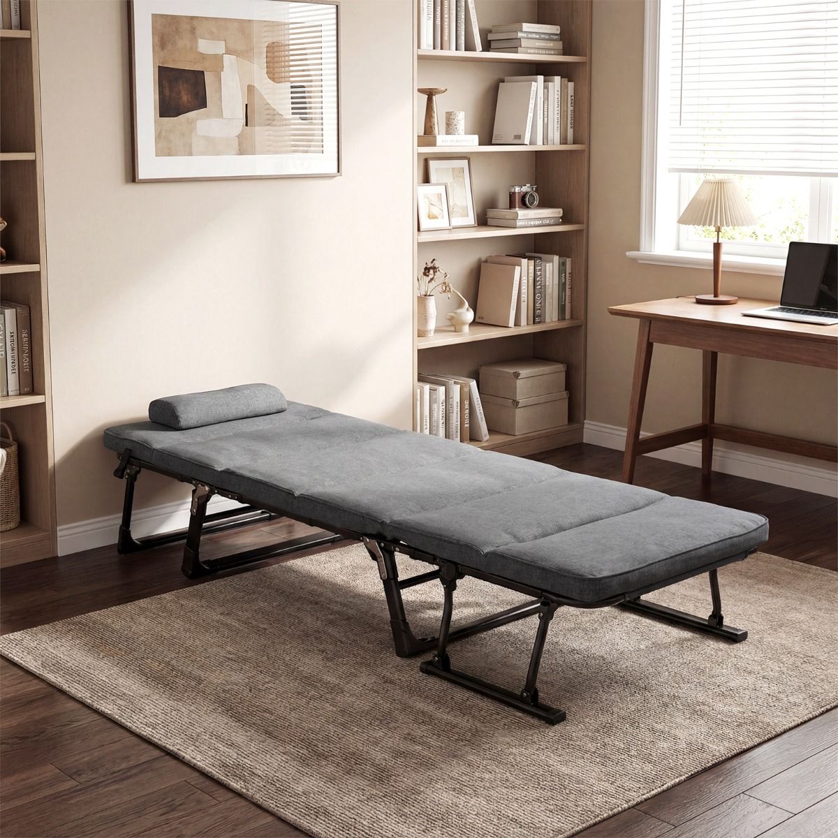 Lit de camping Coast 3-en-1 : lit de camp et chaise longue pliables - 6 positions - Gris et noir