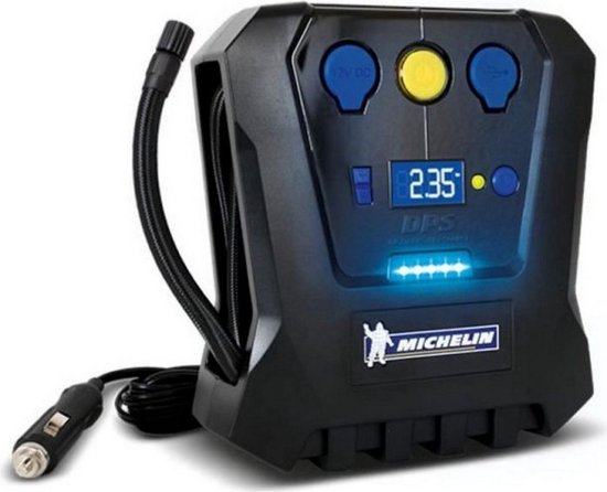 Pompe à air Michelin Compressor 12 V - Pression réglable (0,05-7 bar) - Avec port USB - Pompe à air électrique - Vélo/voiture/moto/ballon/matelas gonflable - Avec divers embouts