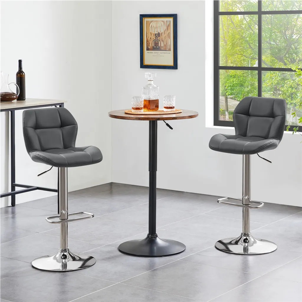 Tabourets de bar Yaheetech - Lot de 2 - Réglables de 62,5 à 84,5 cm - Pivotants à 360° - Gris