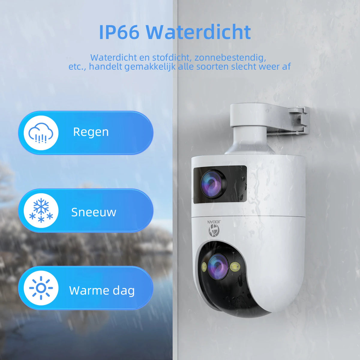 Caméra de sécurité Jooan à double objectif 2K - Wi-Fi avec application - Noire