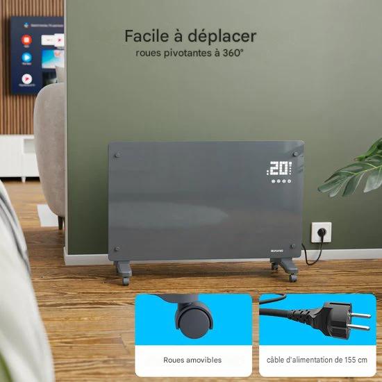 Auronic Radiateur électrique - Radiateur à convection avec thermostat et télécommande - Radiateur à panneau en verre - Radiateur 2000 W - Gris