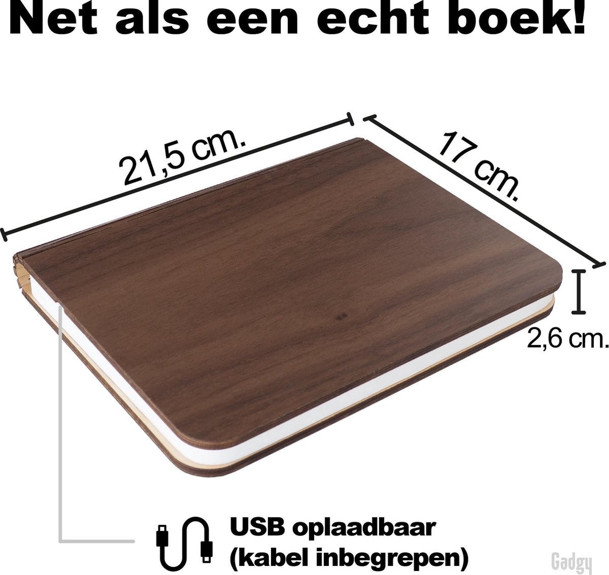 Gadgy Book Lamp - Lampe de table pour chambre à coucher - Eclairage d'ambiance intérieur - Taille : 21.5 x 17cm - Rechargeable