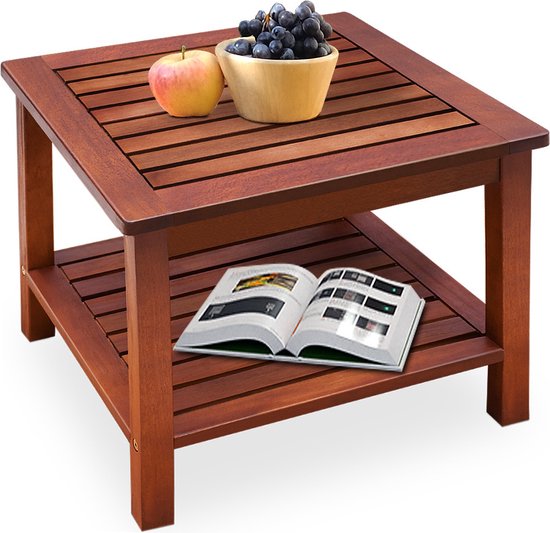 Table d'appoint Casaria Bois d'acacia - 45x45x45cm - avec 2 étagères Marron