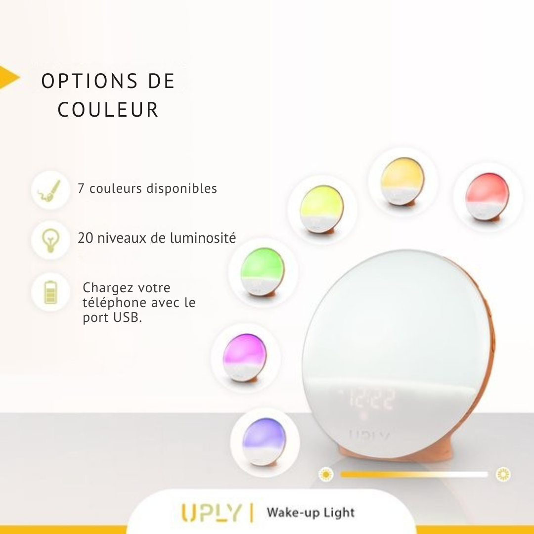 Lampe de Réveil - UPLY - Simulation du Lever et Coucher de Soleil, Sons Naturels, Radio - Commande via App