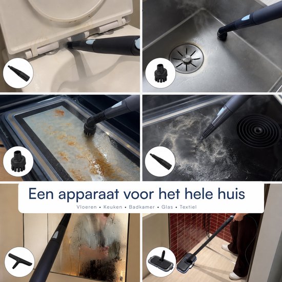 Nettoyeur vapeur Samako Halo 1500 W - Nettoyeur de sol avec réglage de la puissance de vapeur - 15 accessoires - 40 min d'autonomie - Nettoyeur de joints pour salle de bains et cuisine - Bleu