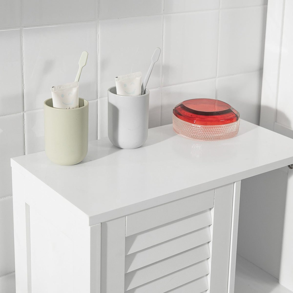 SoBuy Meuble de rangement pour salle de bains - 1 porte - 48 x 24 x 96 cm - Blanc