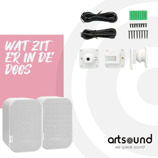 Artsound UNI20, Jeu de 2 haut-parleurs passifs, haut-parleur hi-fi 2 voies, 10-40 watts, support mural avec joint à rotule, convient aux pièces jusqu'à 20 m² telles que couloir, cuisine, toilettes, couleur : blanc