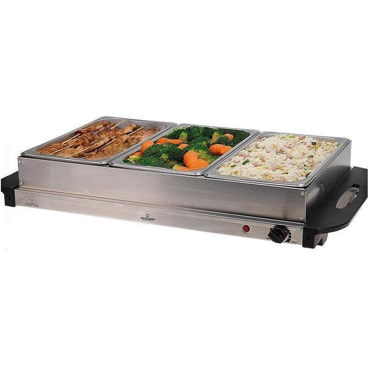 Chauffe plat et assiette - Excellent Electrics - Plaque chauffante - Acier inoxydable - 300W - 53 x 35 x 10cm - gris